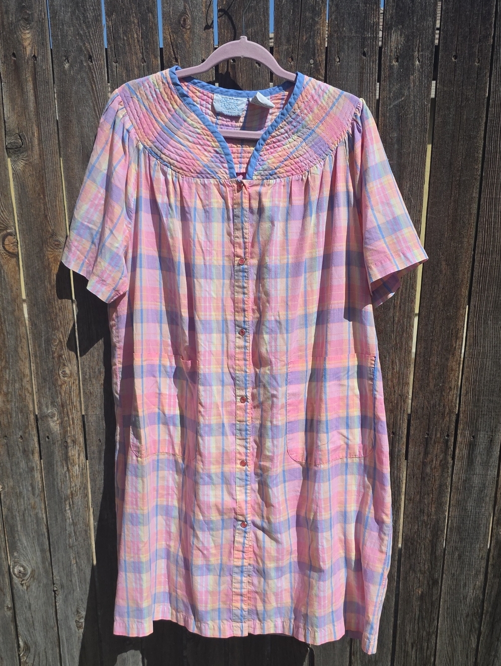 Ashley Taylor Pastel Plaid Robe with Blue Trim Housecoat Vintage